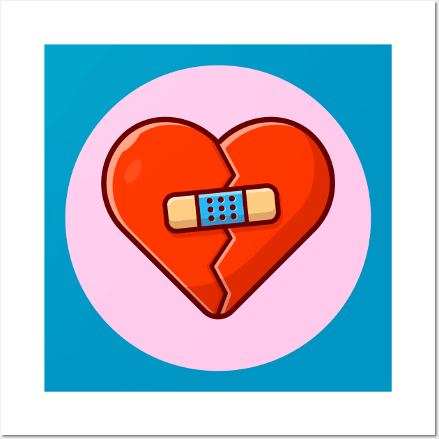 Broken Heart With Injury Tape Plaster Cartoon Vector Icon Illustration (2) Wall Art by Catalyst Labs